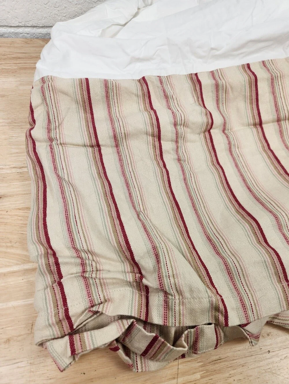 Pottery Barn Queen Bed Skirt Linen Blend Farmhouse Stripe French Country Cottage